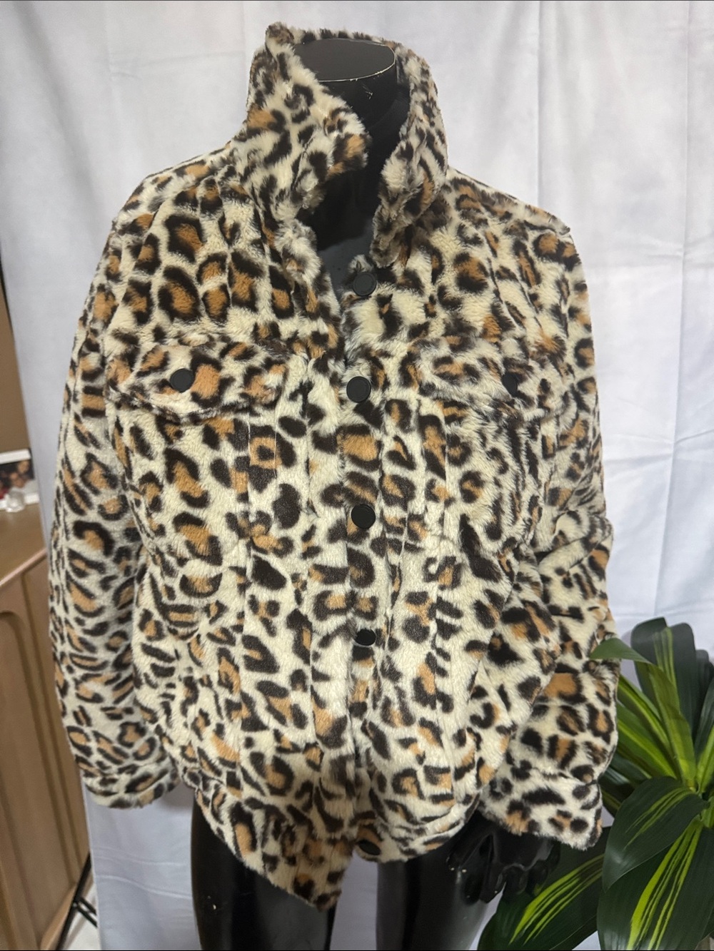 Blank NYC Women's Leopard Faux Fur Jacket in Tan, Black & Cream